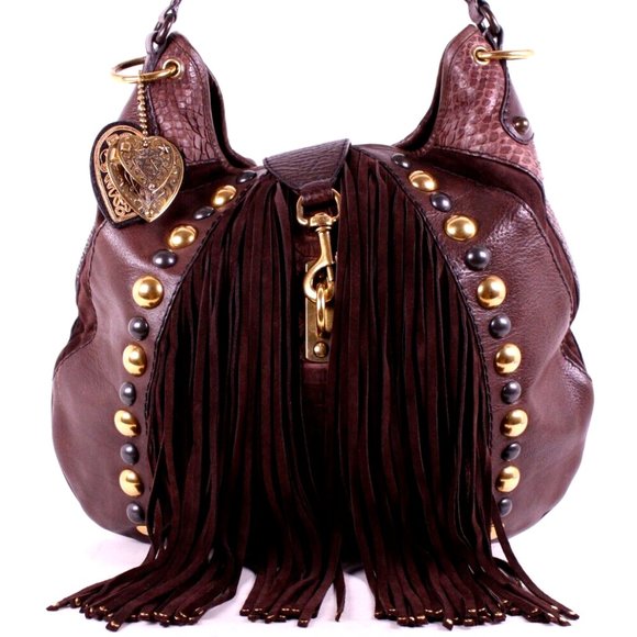 EX-LARGE GUCCI BABOUSKA HOBO CROSSBODY (2 WAY) PYTHON LSTUDDED FRINGE - Picture 1 of 16